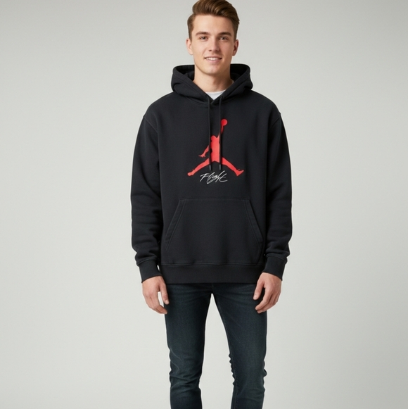 Jordan Black Hoodie with Red Jumpman Logo - Picture 2 of 9
